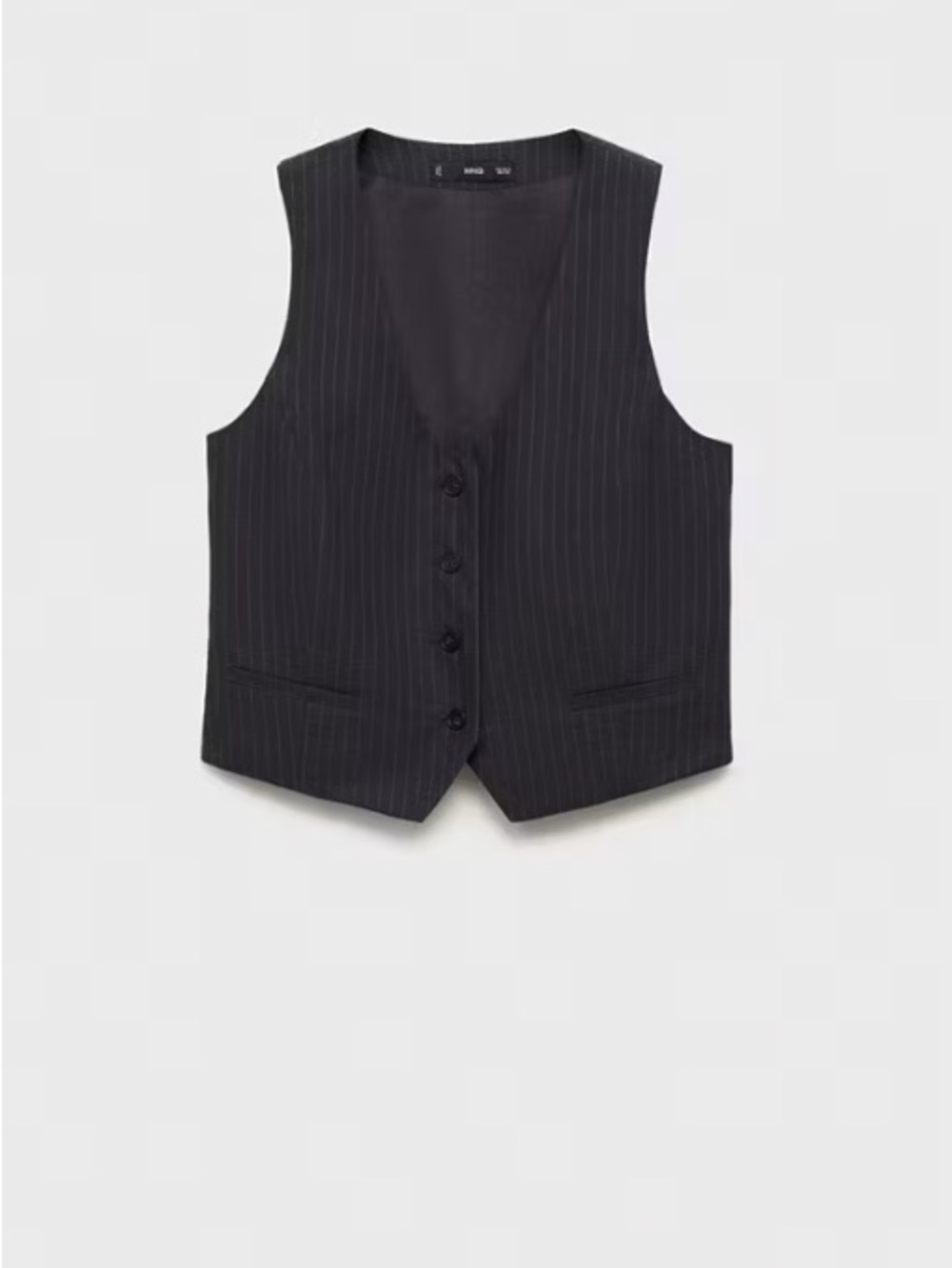 Women’s Linen Tailored Pinstripe Vest in Black Mango size M